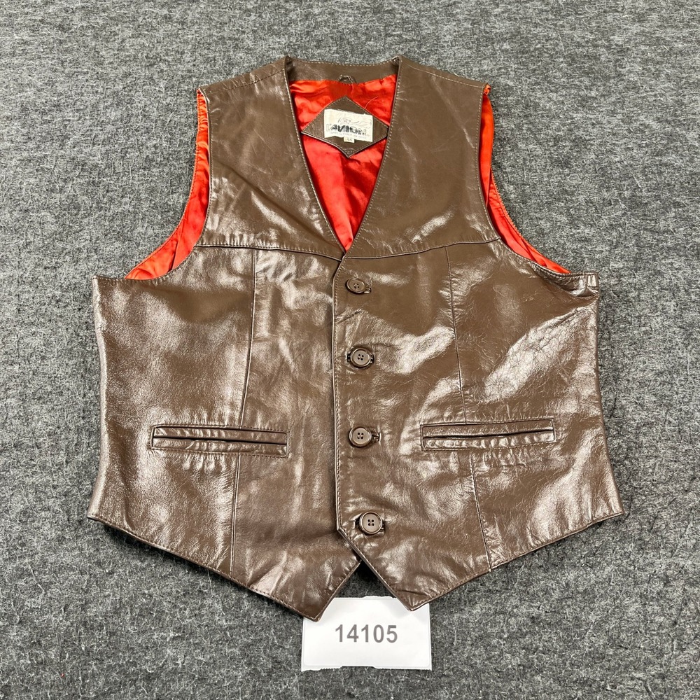 L'Avion Leather Vest Mens 44 Brown Excellent Vintage 4-Button Cinch Back